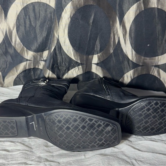 Nine West Black Leather Ankle Boots | Size 7M | Wedge Heel Buckle Detail - Picture 5 of 8